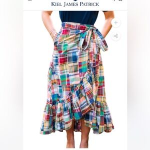NWT Kiel James Patrick Madras Plaid Wrap Skirt